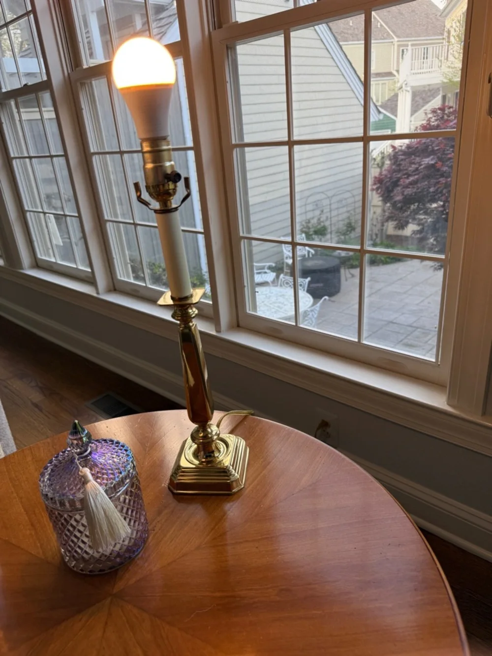 Gold-tone Taper Candlestick Table Lamp Tall Brass Finish